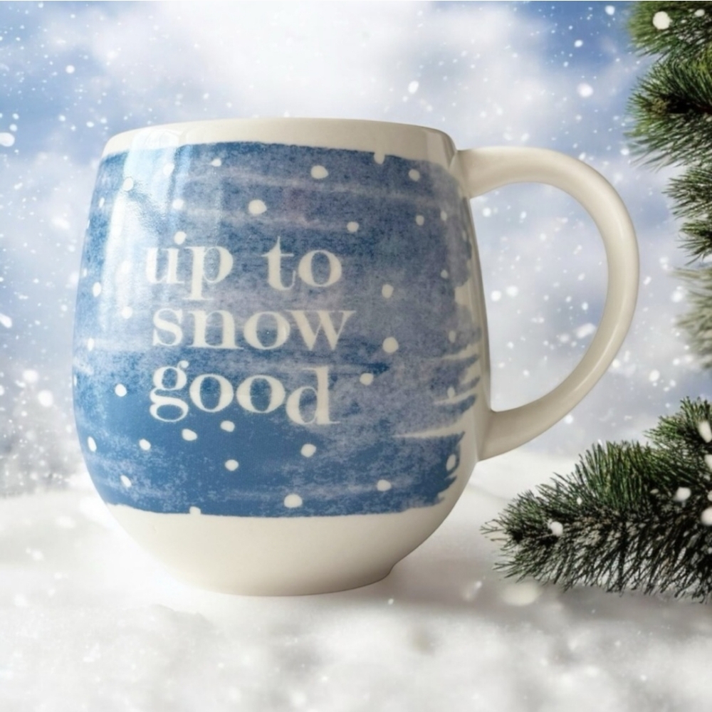 Crate Barrel Mug Up to Snow Good Blue and White Winter Mug